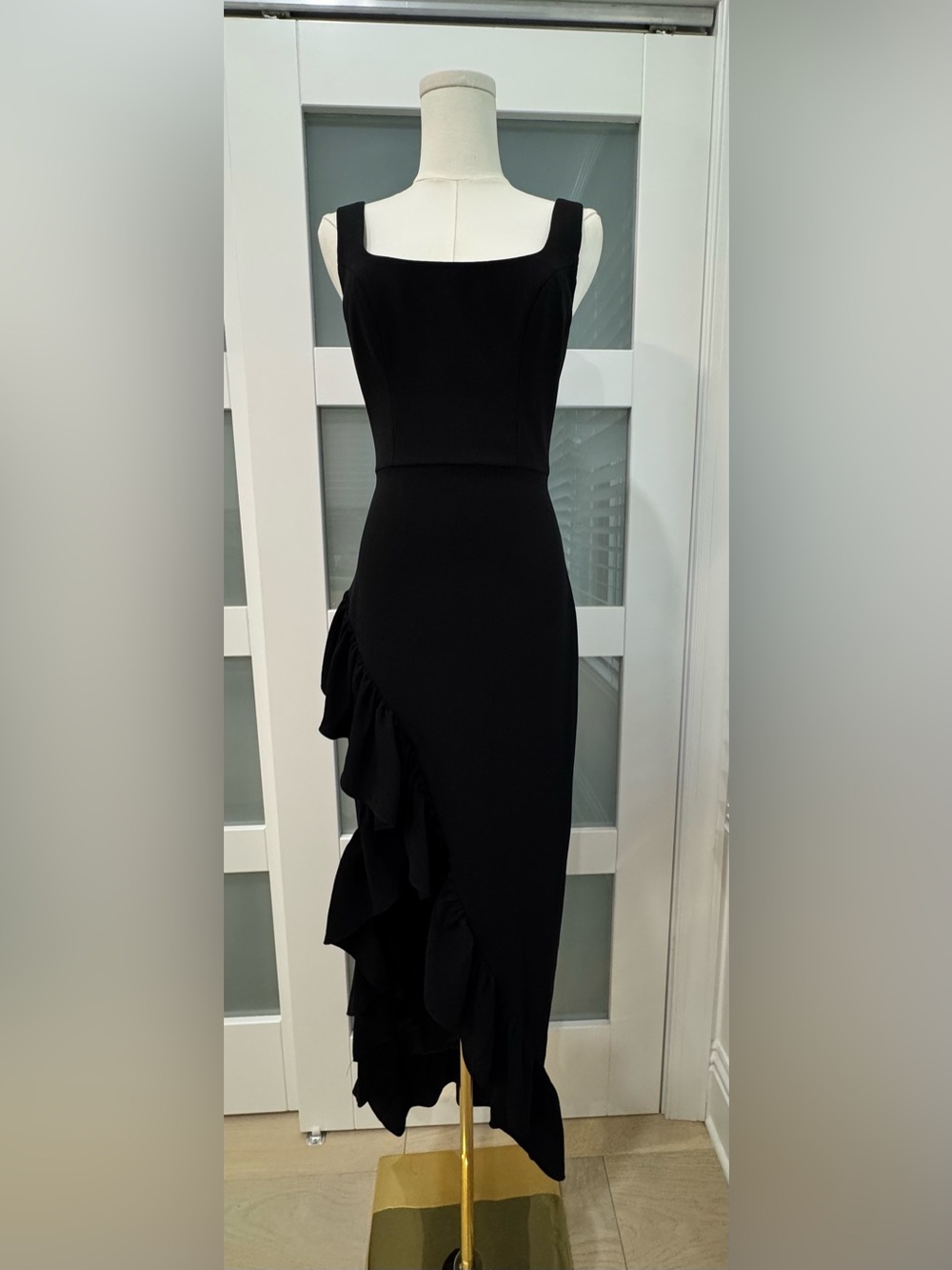 Dress the Population Charlene Black Ruffle Midi Dress XS Cocktail Wedding Guest - Picture 3 of 10